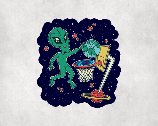 2 x Alien Basketball Space Stickers Decals Sticker Laptop
