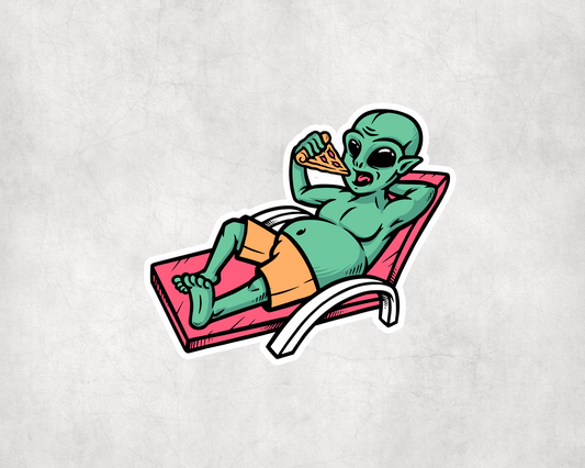 2 x Alien Eating Pizza Slice Food Vinyl Scrapbook Sticker Stickers Laptop