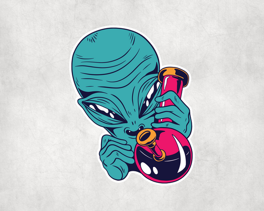2 x Alien Bong Stoner Vinyl Sticker Car Bike iPad Laptop Tablet