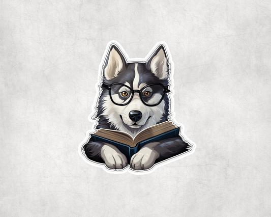 2 x Cute Husky Reading Book Vinyl Scrapbook Sticker Stickers Laptop Wall Decal