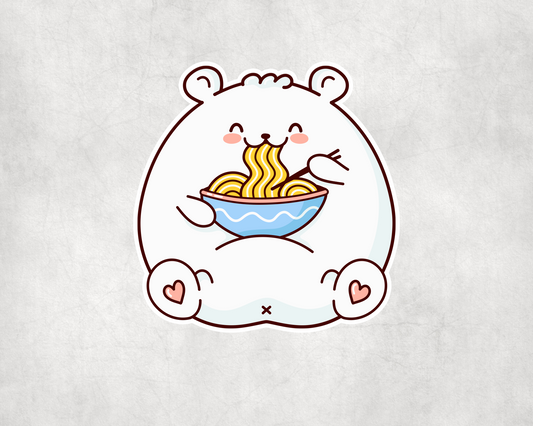 2 x Cute Bear Noodle Vinyl Sticker Water Bottle Flask Sticker Craft Laptop Decal