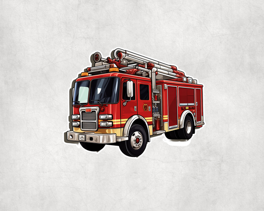 2 x Fire Engine Truck Vinyl Scrapbook Sticker Stickers Laptop Wall Door Decal
