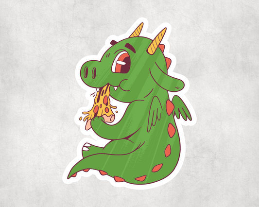2 x Baby Dinosaur Eating Pizza Sticker Laptop Decals Stickers