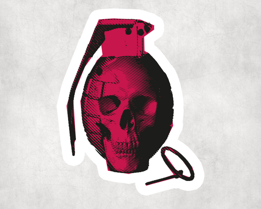 2 x Skull Hand Grenade Pink Scrapbook Laptop Decals Stickers