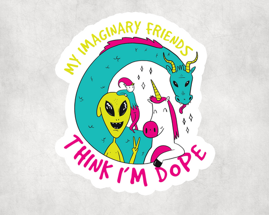 2 x Trippy Alien Unicorn Imaginary Friends Dope Vinyl Sticker Laptop Tablet