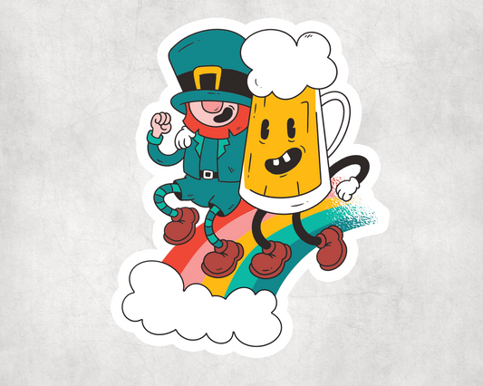 2 x St Patrick's Day Beer Leprechaun Sticker Car Bike Seal Laptop Indoor Decals
