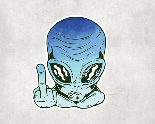 2 x Middle Finger Alien Blue UFO Space Scrapbook Sticker Stickers Laptop