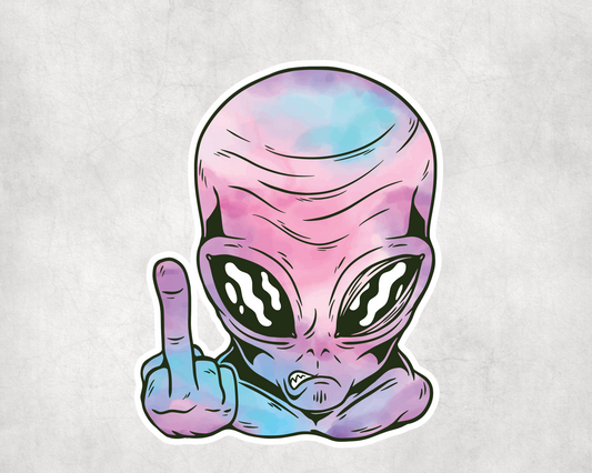 2 x Middle Finger Alien Purple Pink UFO Space Scrapbook Sticker Stickers Laptop