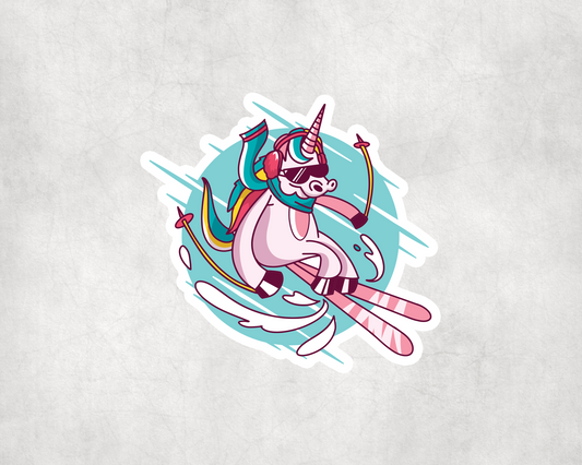 2 x Unicorn Ski Animal Scrapbook Vinyl Sticker Bike iPad Laptop Tablet