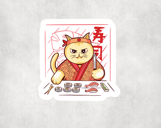 2 x Sushi Cat Animal Japan Vinyl Stickers Sticker Laptop Decals