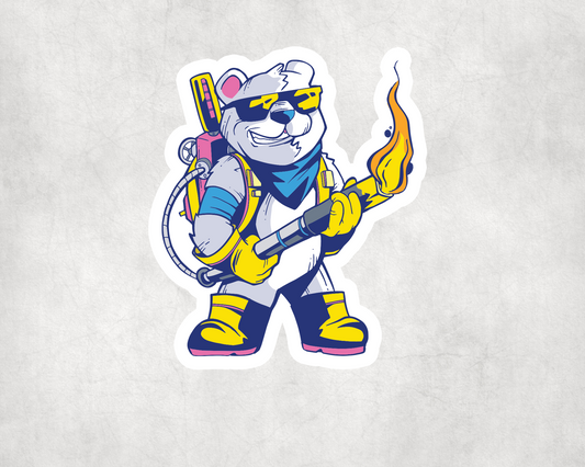 2 x Bear Flamethrower Cool Vinyl Stickers Sticker Laptop Decals