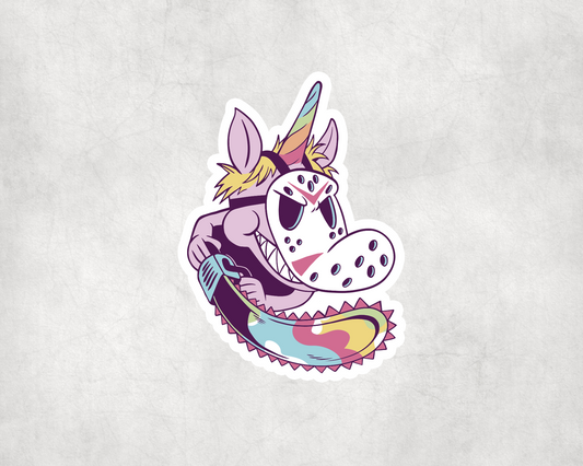 2 x Unicorn Chainsaw Halloween Vinyl Stickers Sticker Laptop Decals
