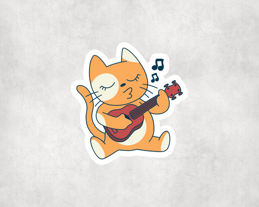 2 x Cat Ukulele Vinyl Stickers Sticker Laptop Decals