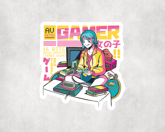 2 x AV Gamer Girl Stickers Sticker Laptop Decals