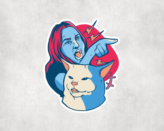 2 x Cat Meme Angry Woman Funny Stickers Sticker Laptop Decals Scrapbook