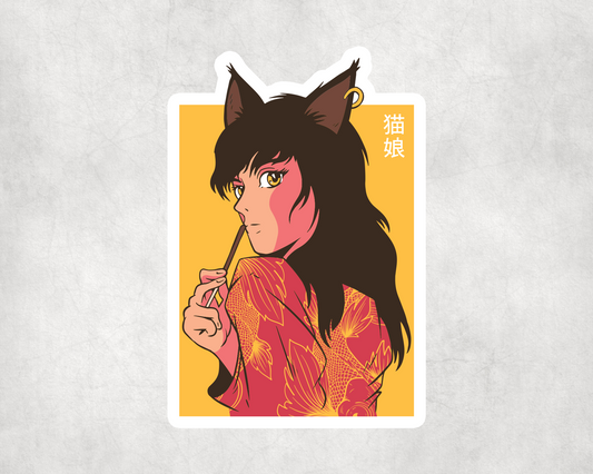 2 x Cat Anime Girl Bike Stickers Sticker Laptop Decals Scrapbook