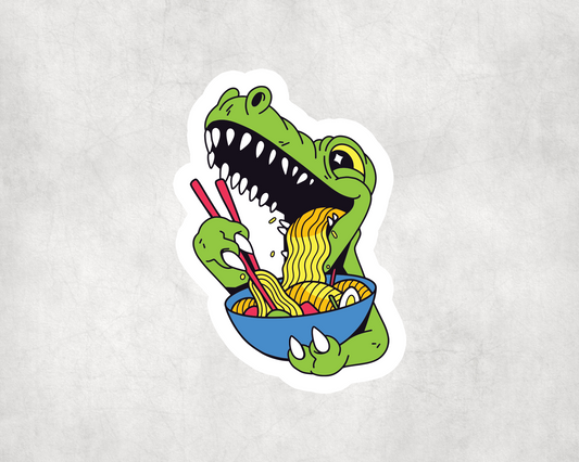 2 x Dinosaur Eating Ramen Noodle Stickers Sticker Laptop Decals Scrapbook