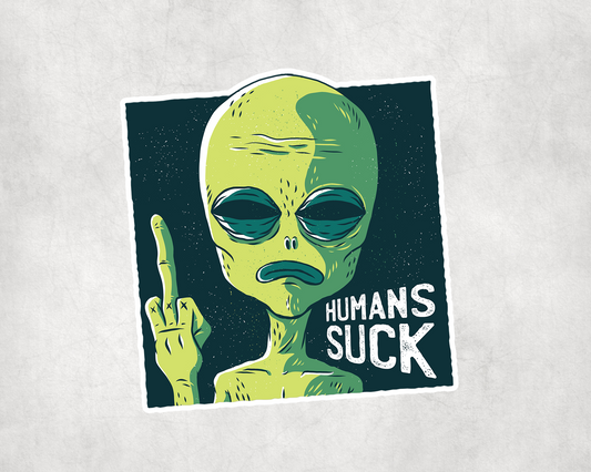 2 x Humans Suck Alien UFO Sticker Car Bike Seal Laptop Indoor Tablet Decals