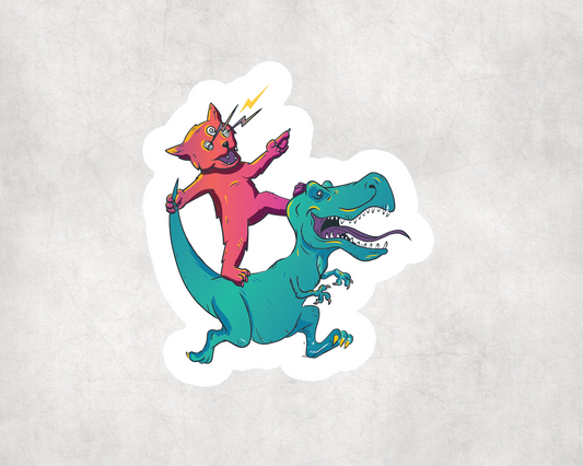 2 x Cat Riding Dragon Cartoon Art Decal Sticker Laptop Decals Stickers