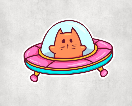 2 x Cat UFO Space Funny Cartoon  Decal Sticker  Laptop Decals Stickers